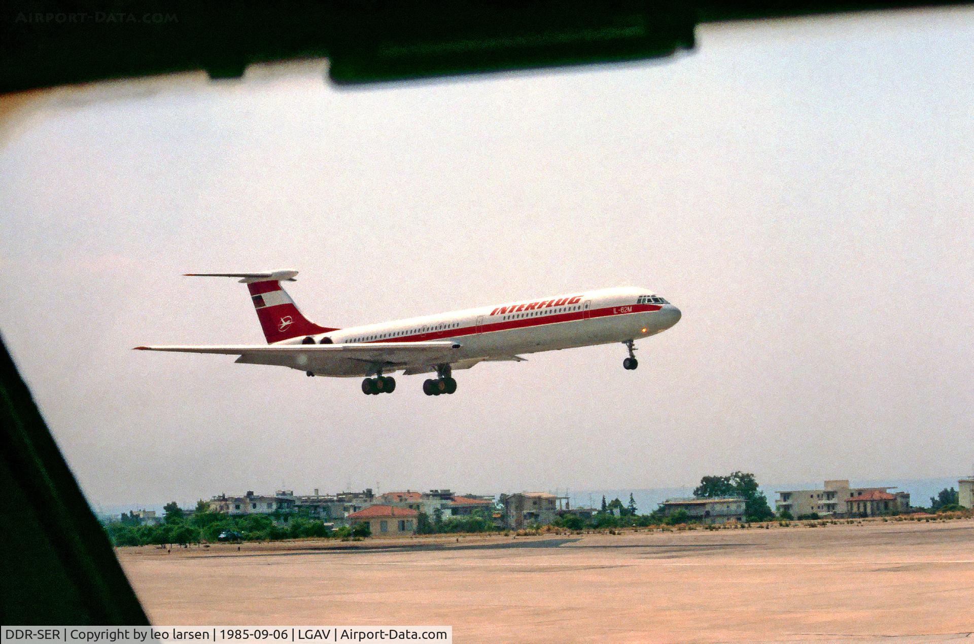 DDR-SER, 1985 Ilyushin Il-62M C/N 2546812, Athens 6.9.85 taken from B-727-2J4 Cockpit
OY-SBG