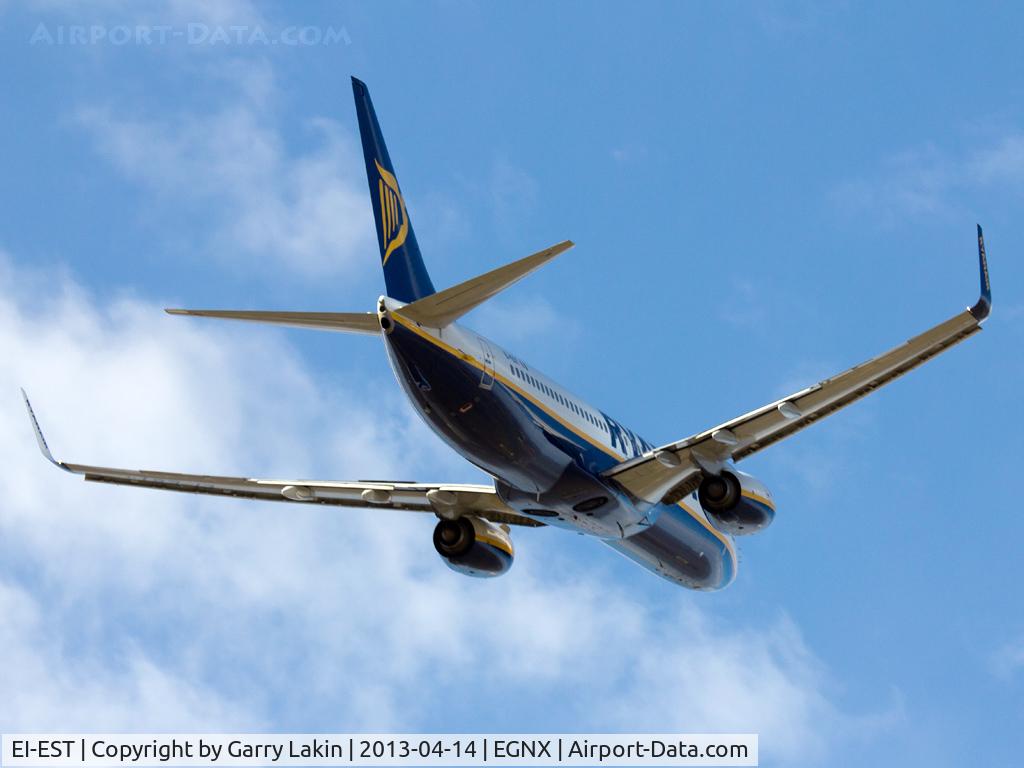 EI-EST, 2011 Boeing 737-8AS C/N 34994, Windy take off at East Midlands Airport