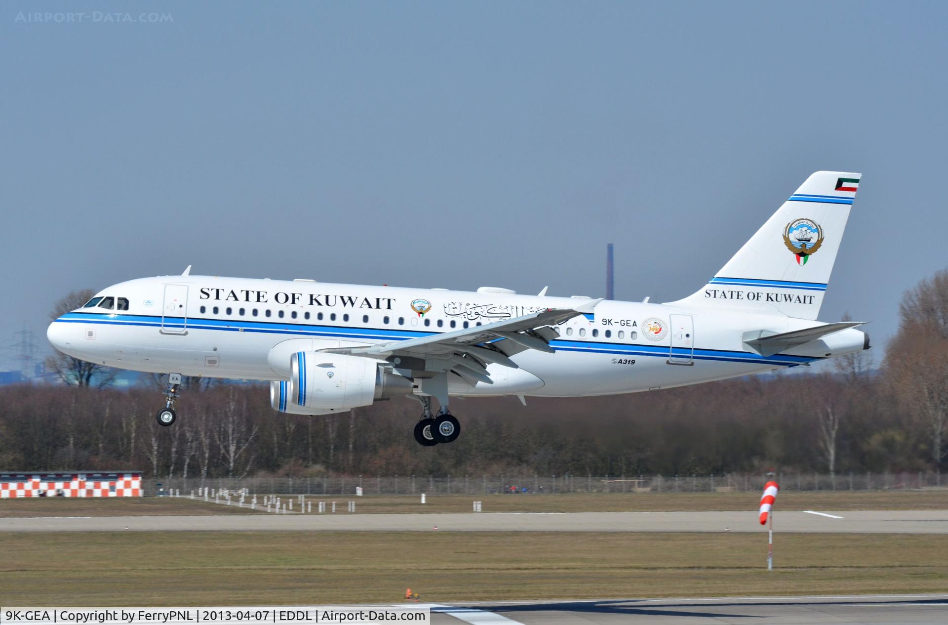 9K-GEA, 2009 Airbus ACJ319 (A319-115/CJ) C/N 3957, State of Kuwait A319CJ landing in DUS.