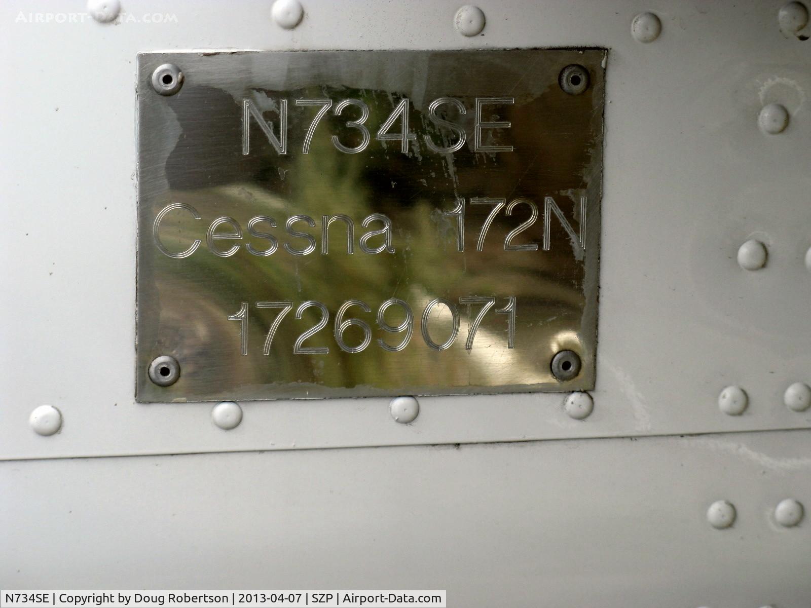 N734SE, 1977 Cessna 172N C/N 17269071, 1977 Cessna 172N SKYHAWK, Lycoming O-320-H2AD 160 Hp, data plate