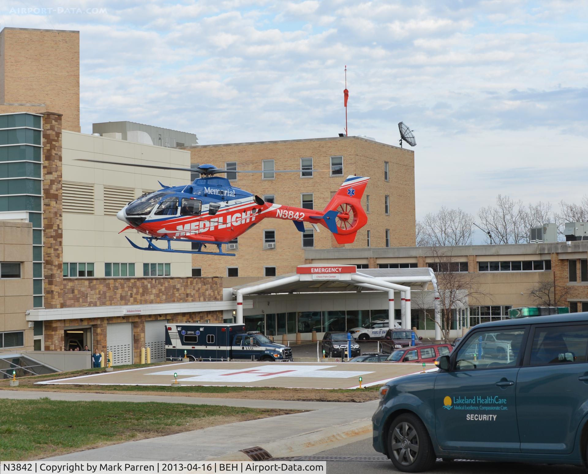 N3842, 2005 Eurocopter EC-135P-2 C/N 428, N3842 - Med-Flight - Leaving Lakeland Hospital, Saint Joseph, MI