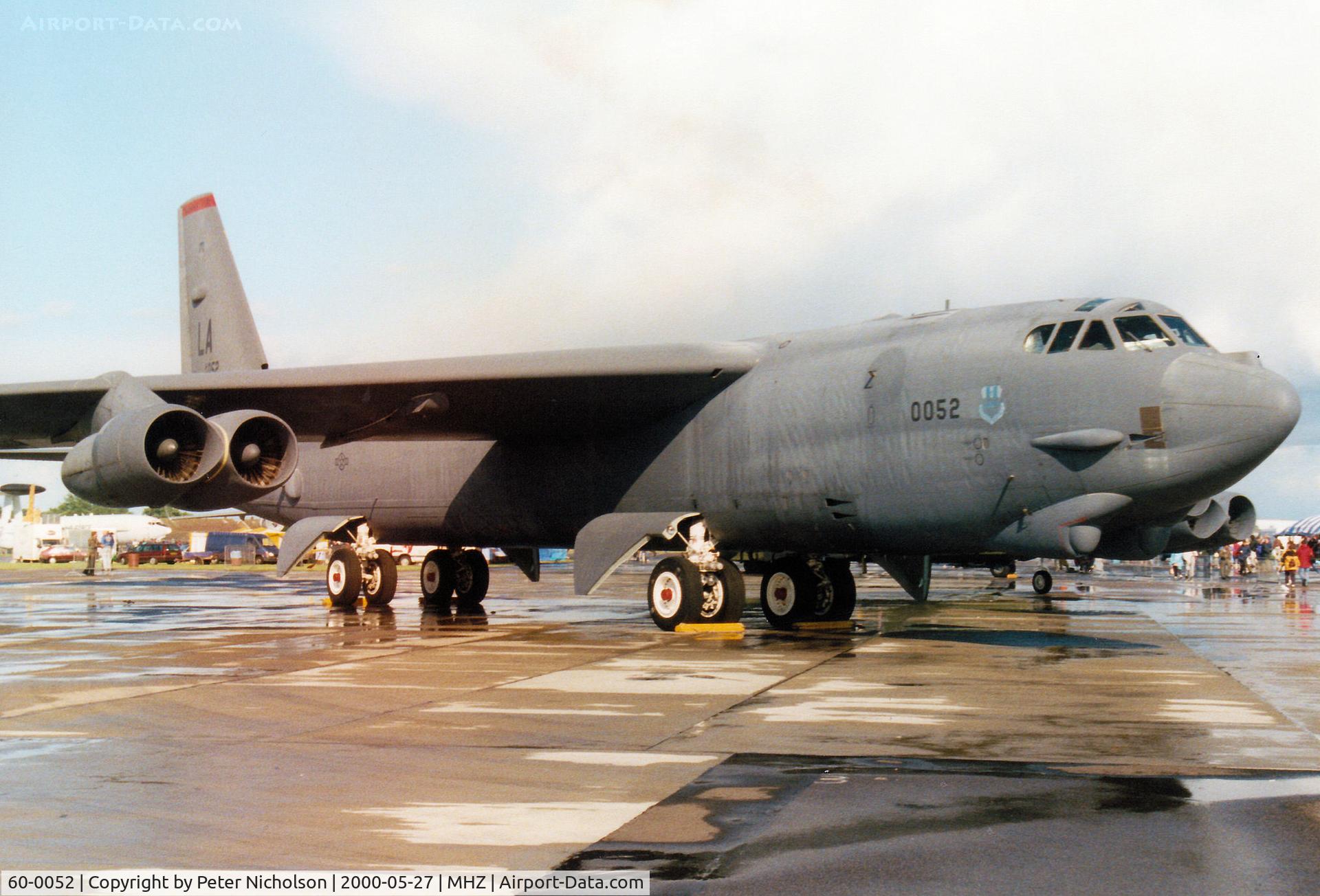 60-0052, 1960 Boeing B-52H Stratofortress C/N 464417, B-52H Stratofortress of 96th Bomb Squadron/2nd Bomb Wing on display at the RAF Mildenhall Air Fete 2000.
