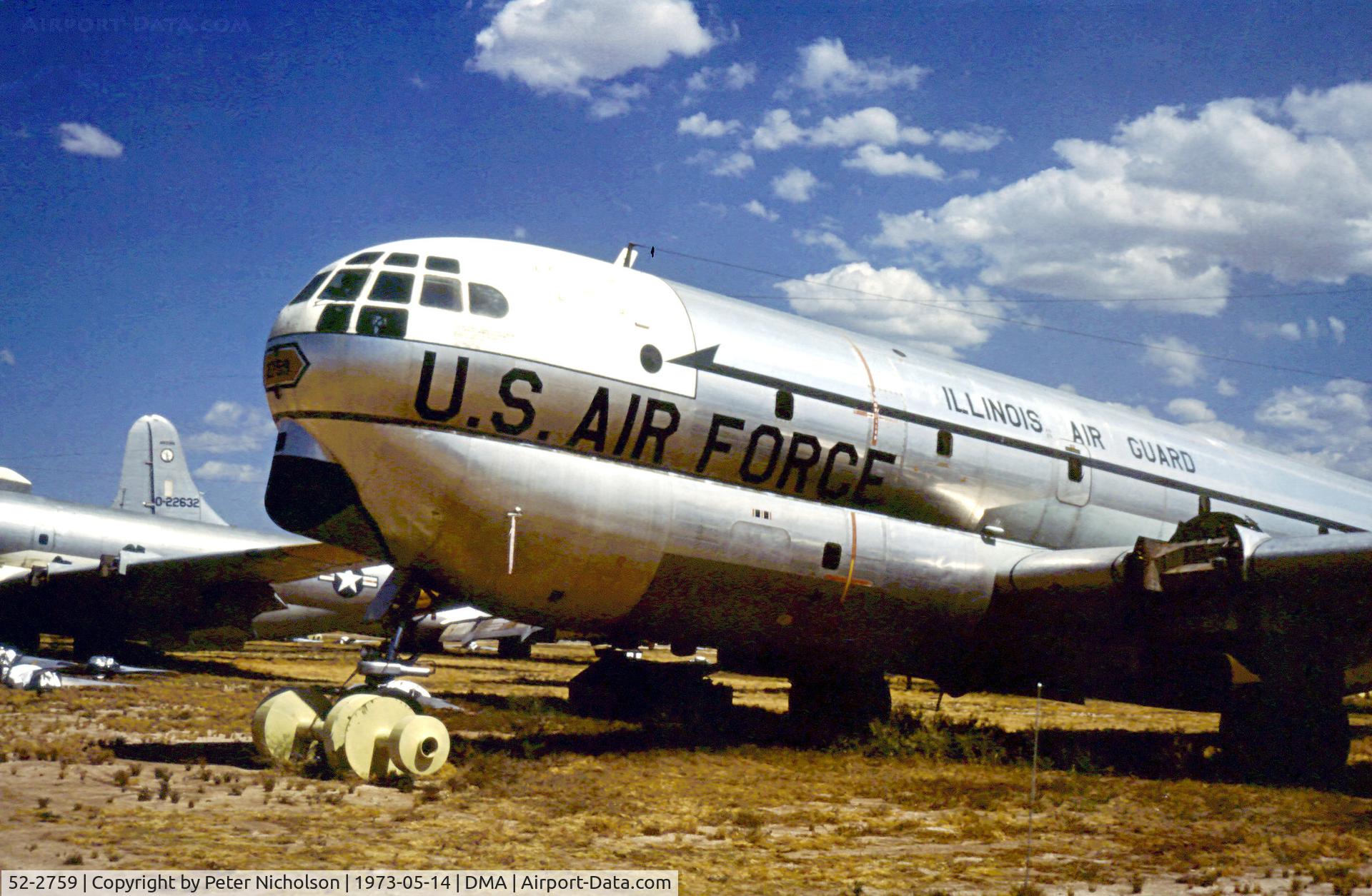 52-2759, 1952 Boeing C-97G Stratofreighter C/N 16790, C-97G Stratofreighter of the Illinois Air National Guard in storage at what was then known as the Military Aircraft Storage & Disposition Centre - MASDC - in May 1973.