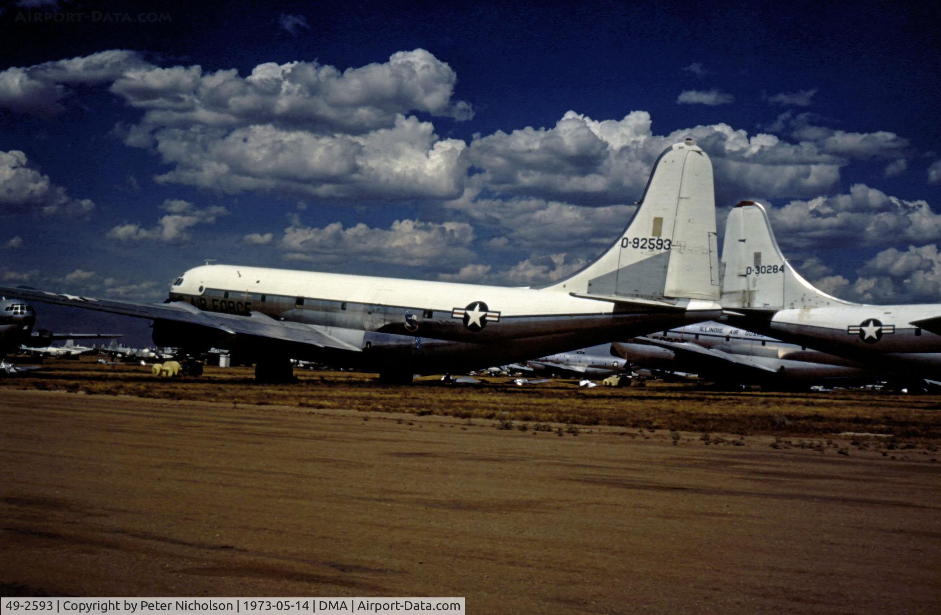 49-2593, 1950 Boeing C-97D Stratofreighter C/N 16215, C-97D Stratofreighter In storage at what was then known as the Military Aircraft Storage & Disposition Centre - MASDC - in May 1973.