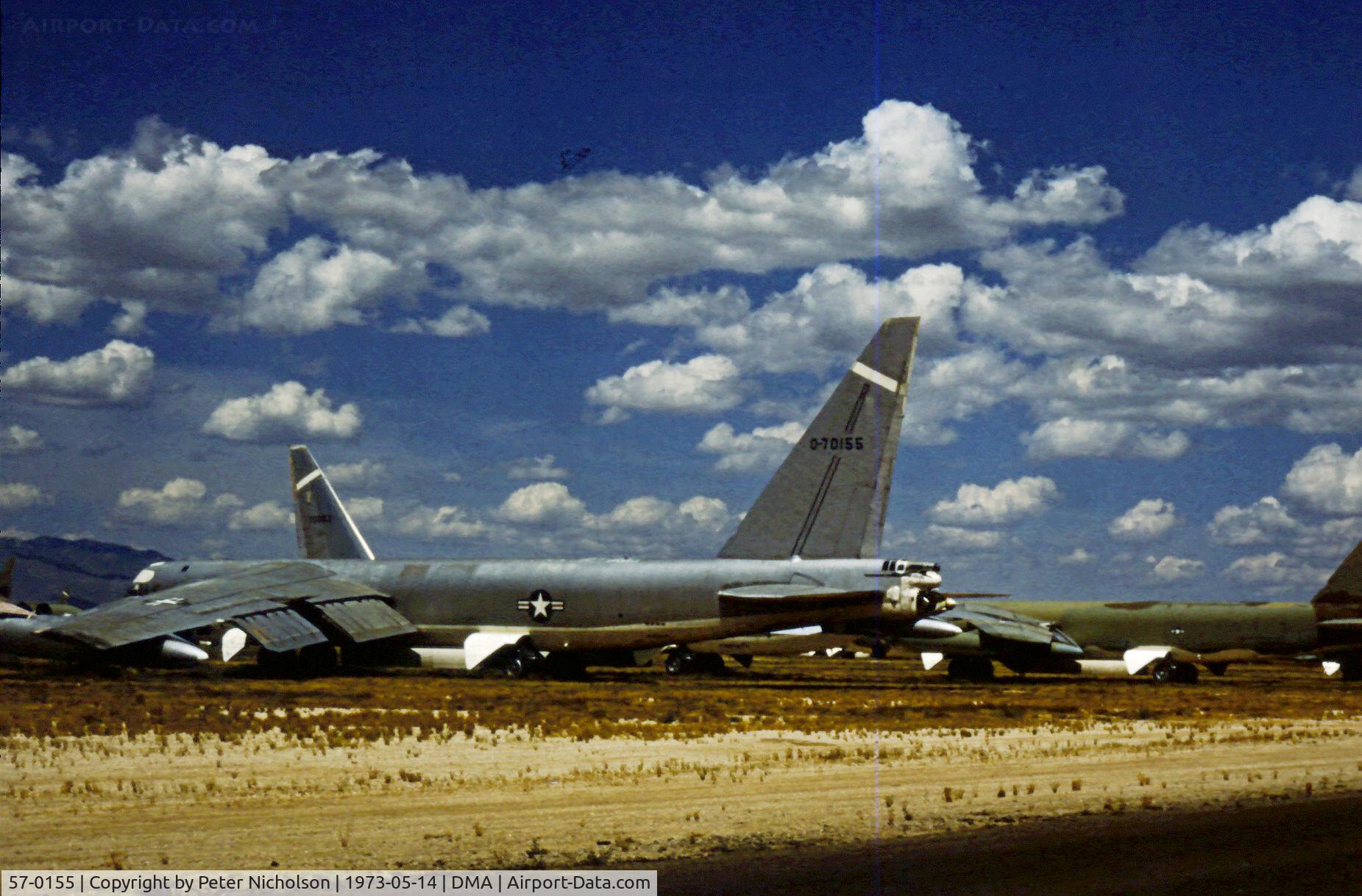 57-0155, 1957 Boeing B-52F Stratofortress C/N 464144, B-52F Stratofortress in storage at what was then known as the Military Aircraft Storage & Disposition Centre - MASDC - in May 1973.