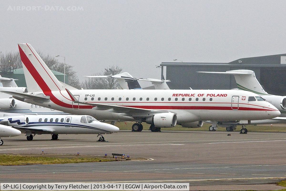 SP-LIG, 2009 Embraer 175LR (ERJ-170-200LR) C/N 17000283, 2009 Embraer ERJ-175LR, c/n: 17000283 at Luton on the day of the funeral of former UK Prime Minister , Margaret Thatcher