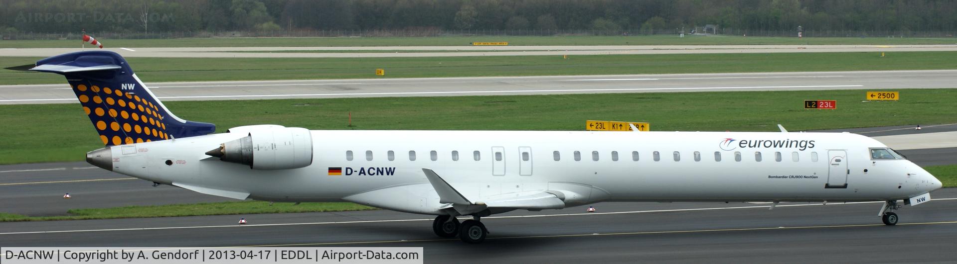 D-ACNW, 2011 Bombardier CRJ-900LR (CL-600-2D24) C/N 15269, Eurowings (Lufthansa Regional cs.), is taxiing to the RWY for departure at Düsseldorf Int´l (EDDL)