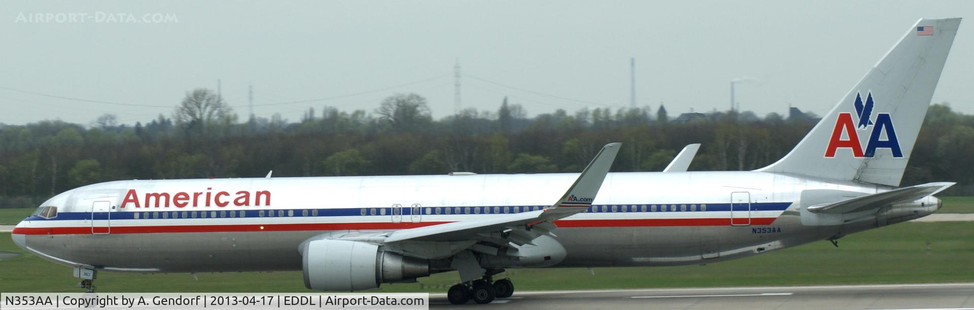 N353AA, 1988 Boeing 767-323 C/N 24034, American Airlines, is speeding up on RWY 23L at Düsseldorf Int´l (EDDL)