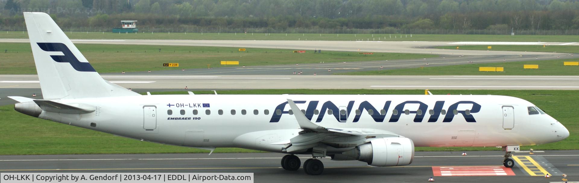 OH-LKK, 2007 Embraer 190LR (ERJ-190-100LR) C/N 19000127, FlyBE nordic (Finnair cs.), is taxiing at Düsseldorf Int´l (EDDL)