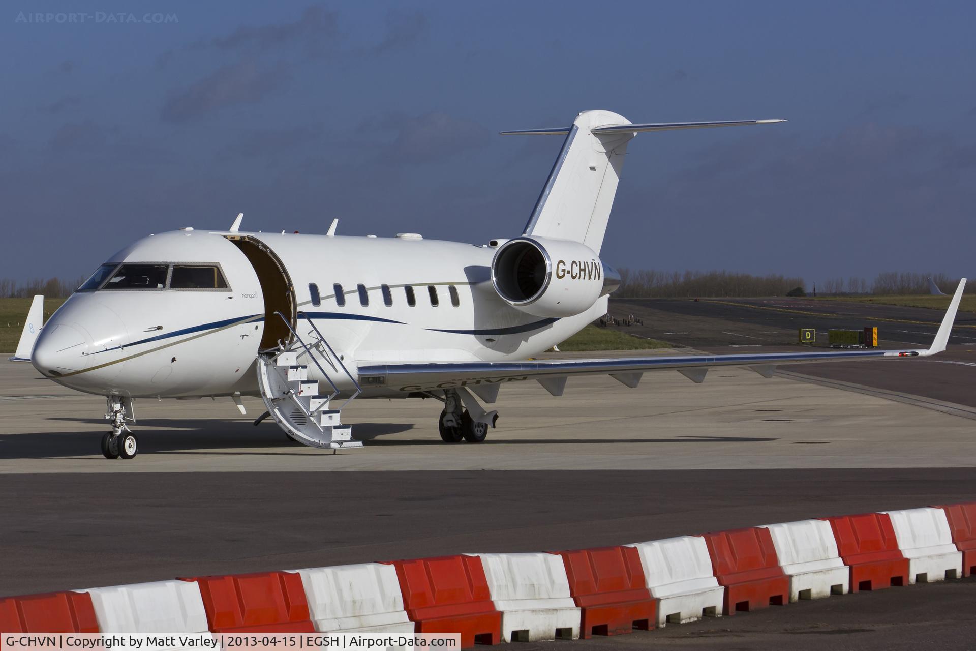 G-CHVN, 2001 Bombardier Challenger 604 (CL-600-2B16) C/N 5515, Sat on stand at SaxonAir.