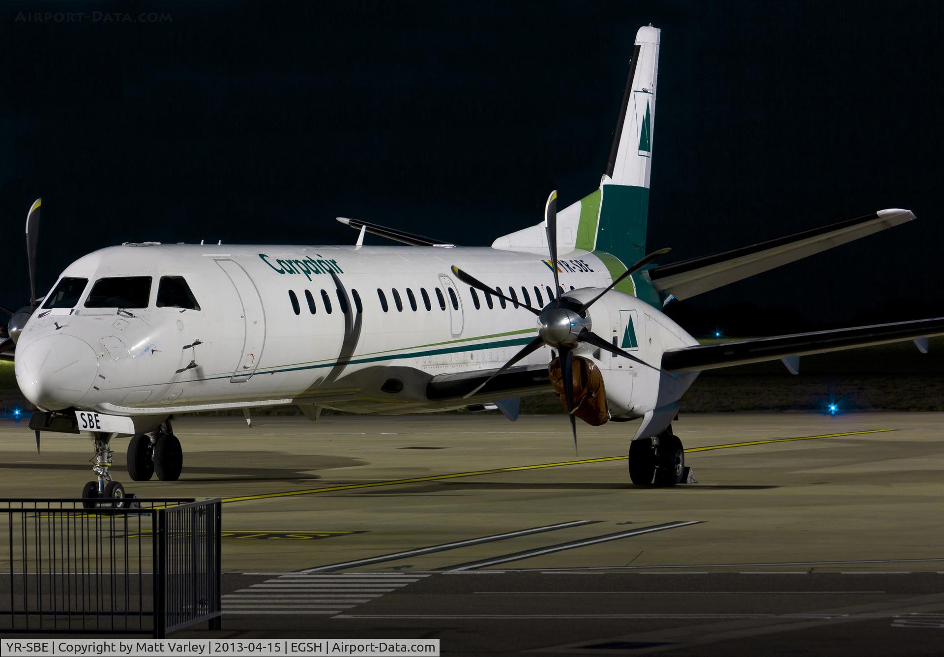YR-SBE, 1996 Saab 2000 C/N 2000-041, Sat on stand after arriving for spray.