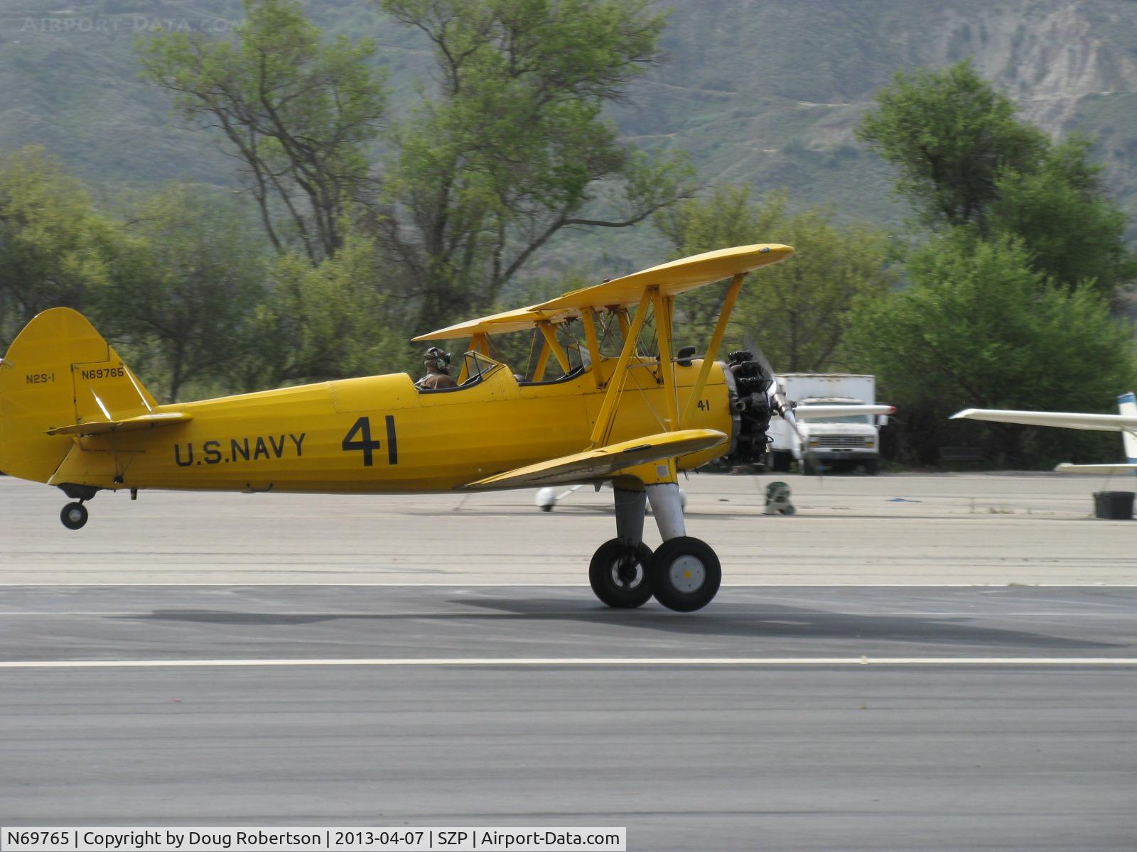 N69765, 1941 Boeing A75N1 (PT17) C/N 75-1044, 1941 Boeing Stearman A75N1 as Navy N2S-1, Continental W670-5 220 Hp radial, landing Rwy 22