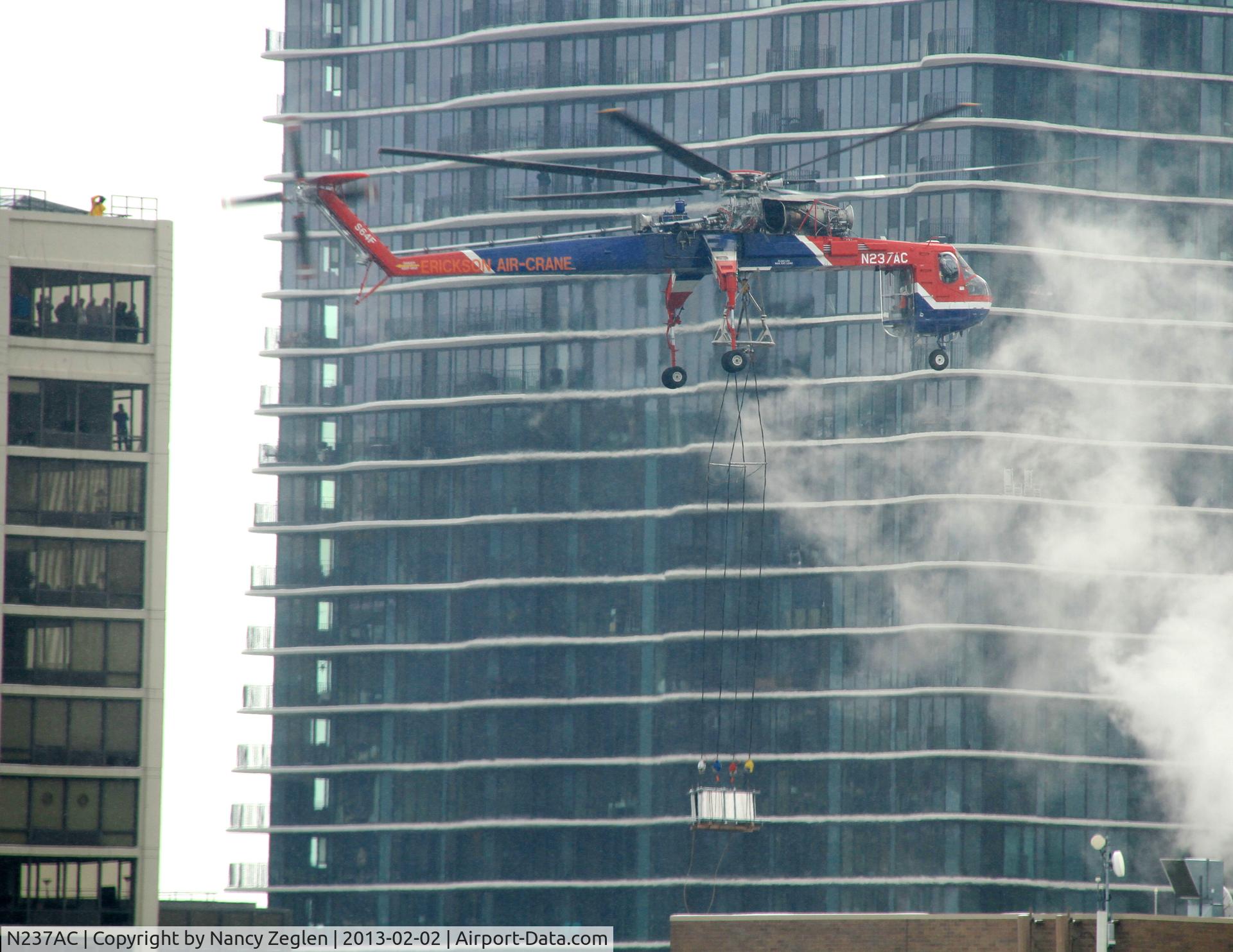 N237AC, 1970 Erickson S-64F Skycrane C/N 64095, Working downtown Chicago in February 2013