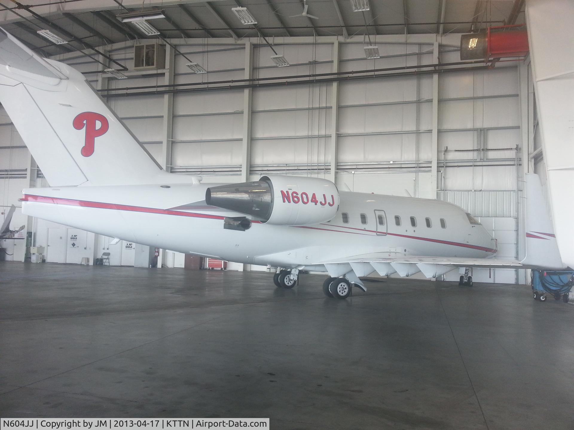 N604JJ, 2005 Bombardier Challenger 604 (CL-600-2B16) C/N 5635, In a hangar at TTN