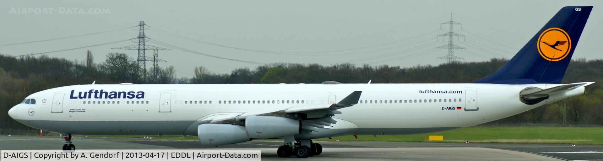 D-AIGS, 1999 Airbus A340-313 C/N 297, Lufthansa, is lining up RWY 23L at Düsseldorf Int´l (EDDL) before take off