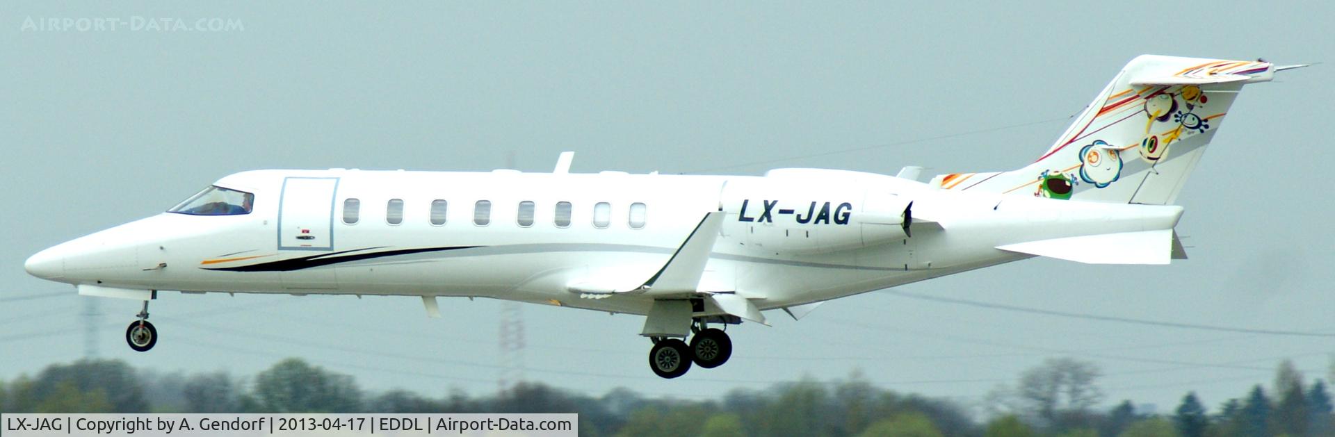 LX-JAG, 2009 Learjet 45 C/N 398, Global Jet Luxembourg (untitled), on short finals RWY 23L at Düsseldorf Int´l (EDDL)