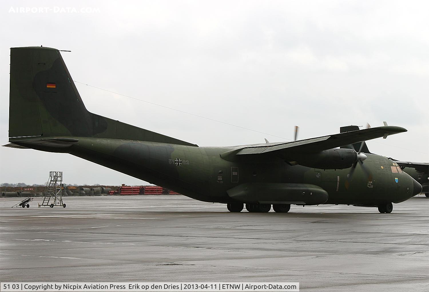 51 03, Transall C-160D C/N D140, 5103 taxiing out in bad weather for a mission