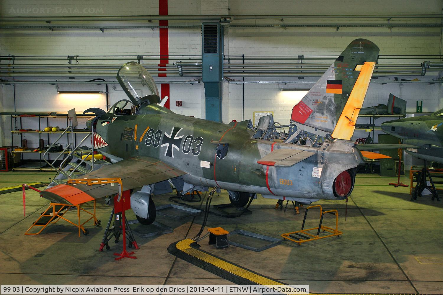 99 03, Fiat G-91R/3 C/N D328, 9903 inside the Technical School of Wunstorf AB.