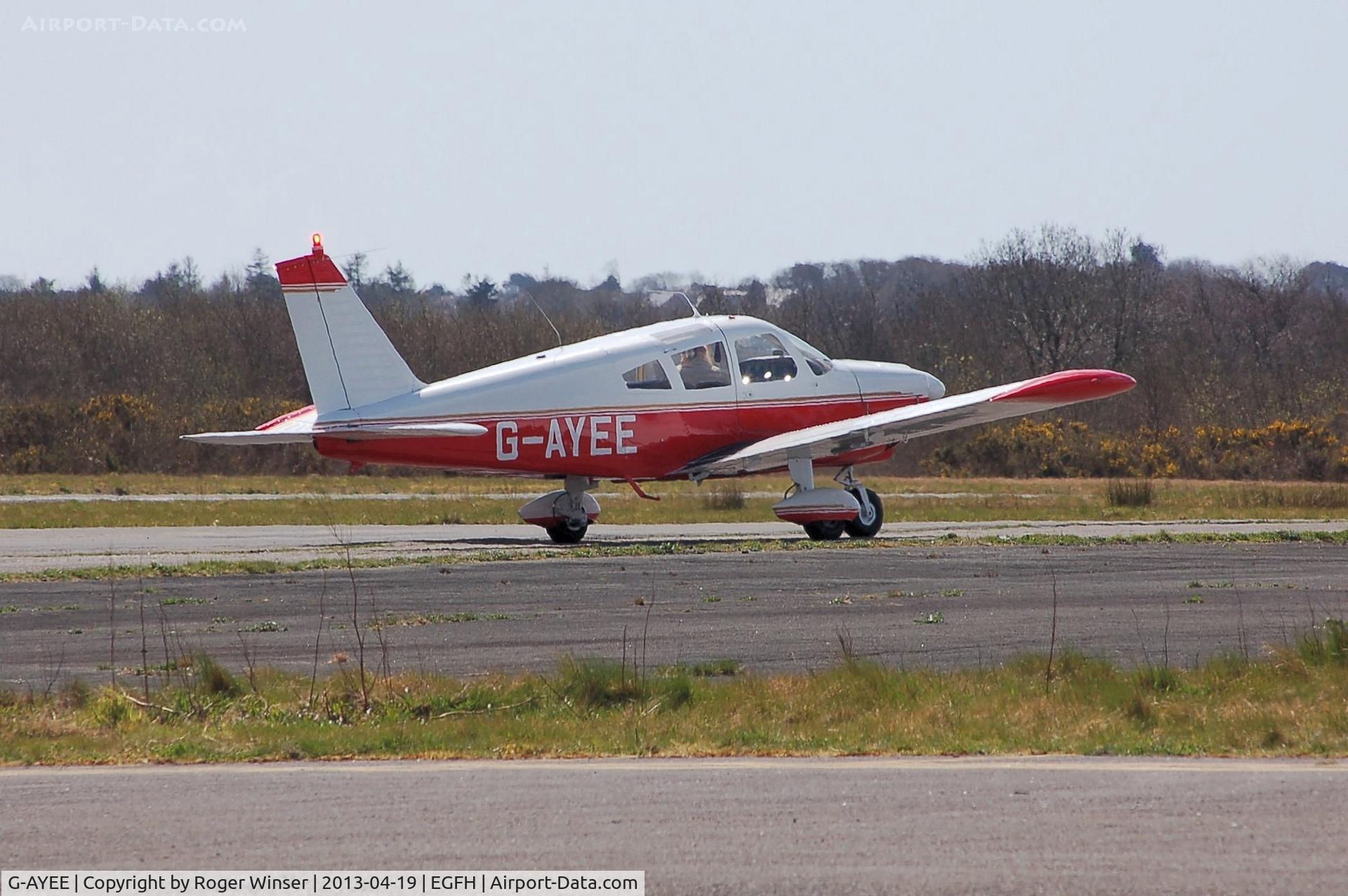 G-AYEE, 1970 Piper PA-28-180 Cherokee C/N 28-5813, Visiting Cherokee taxying prior departure on Runway 28.