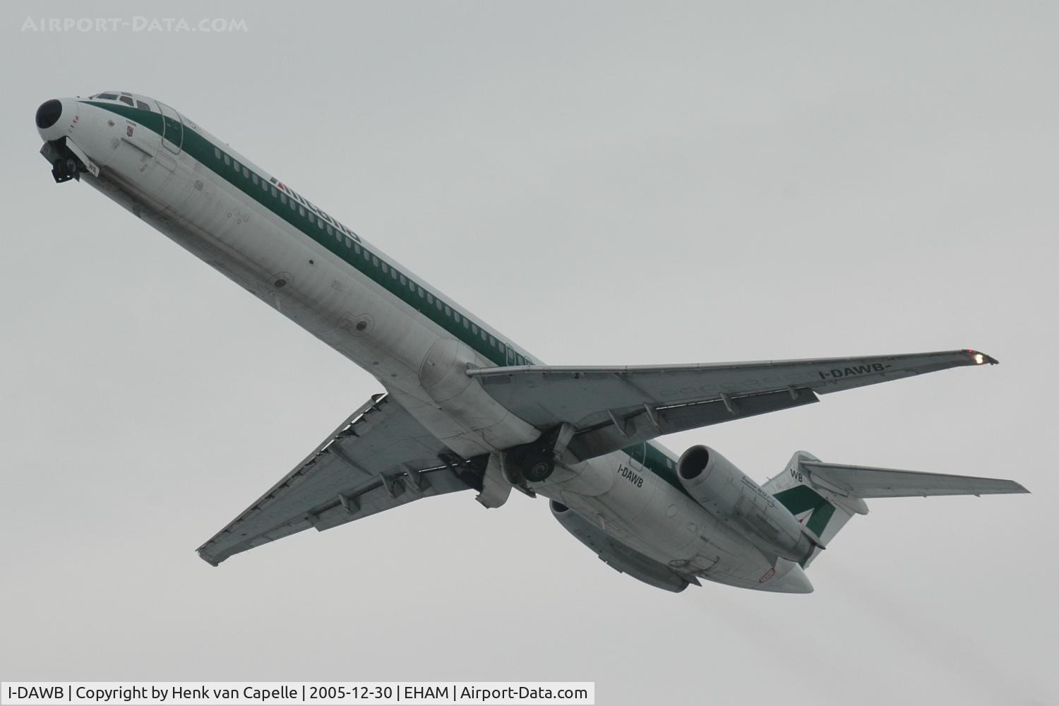 I-DAWB, 1984 McDonnell Douglas MD-82 (DC-9-82) C/N 49197/1138, Alitalia MD-82 taking off from Amsterdam Schiphol airport, the Netherlands.