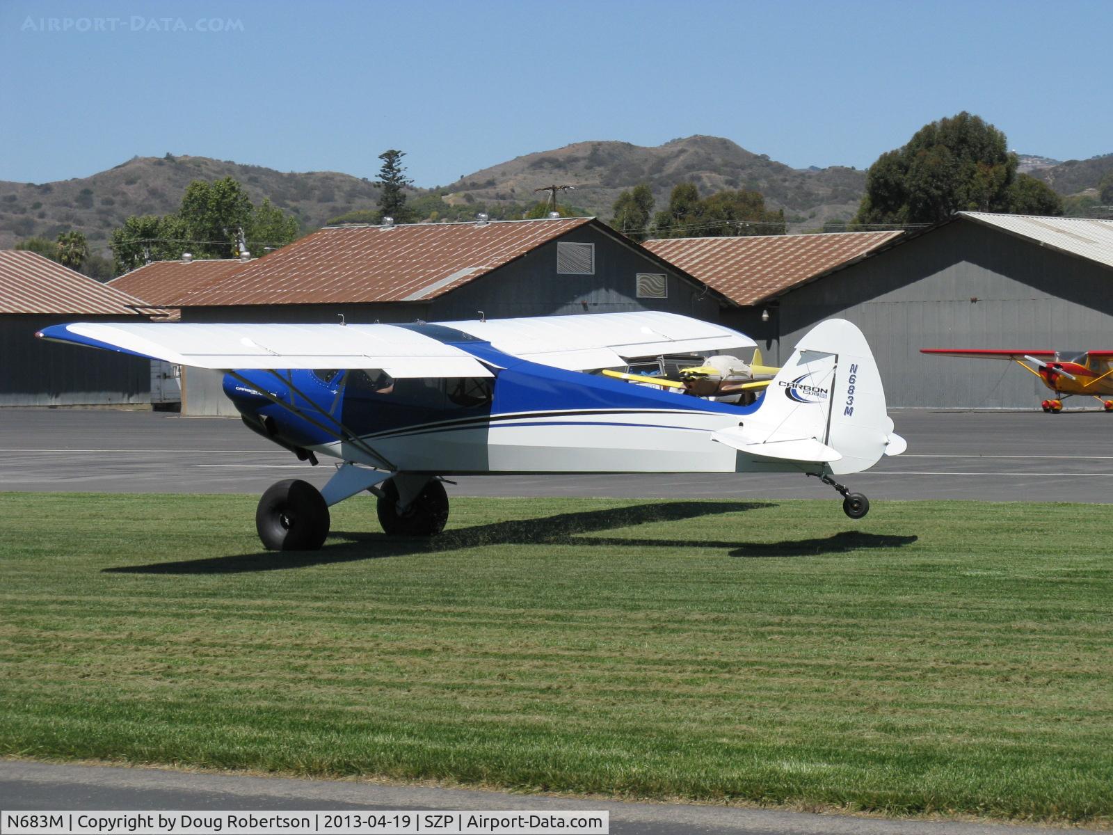 N683M, 2012 Cub Crafters CC11-160 Carbon Cub SS C/N CC11-00239, 2012 CubCrafters CC11-160 CARBON CUB LSA, Lycoming O-360-based CC340 with O-320 cylinders rated for 180 Hp for 5 minutes, 80 Hp cruise, wing Micro vortex generators, STOL bird. Touch & Go Rwy 22L grass