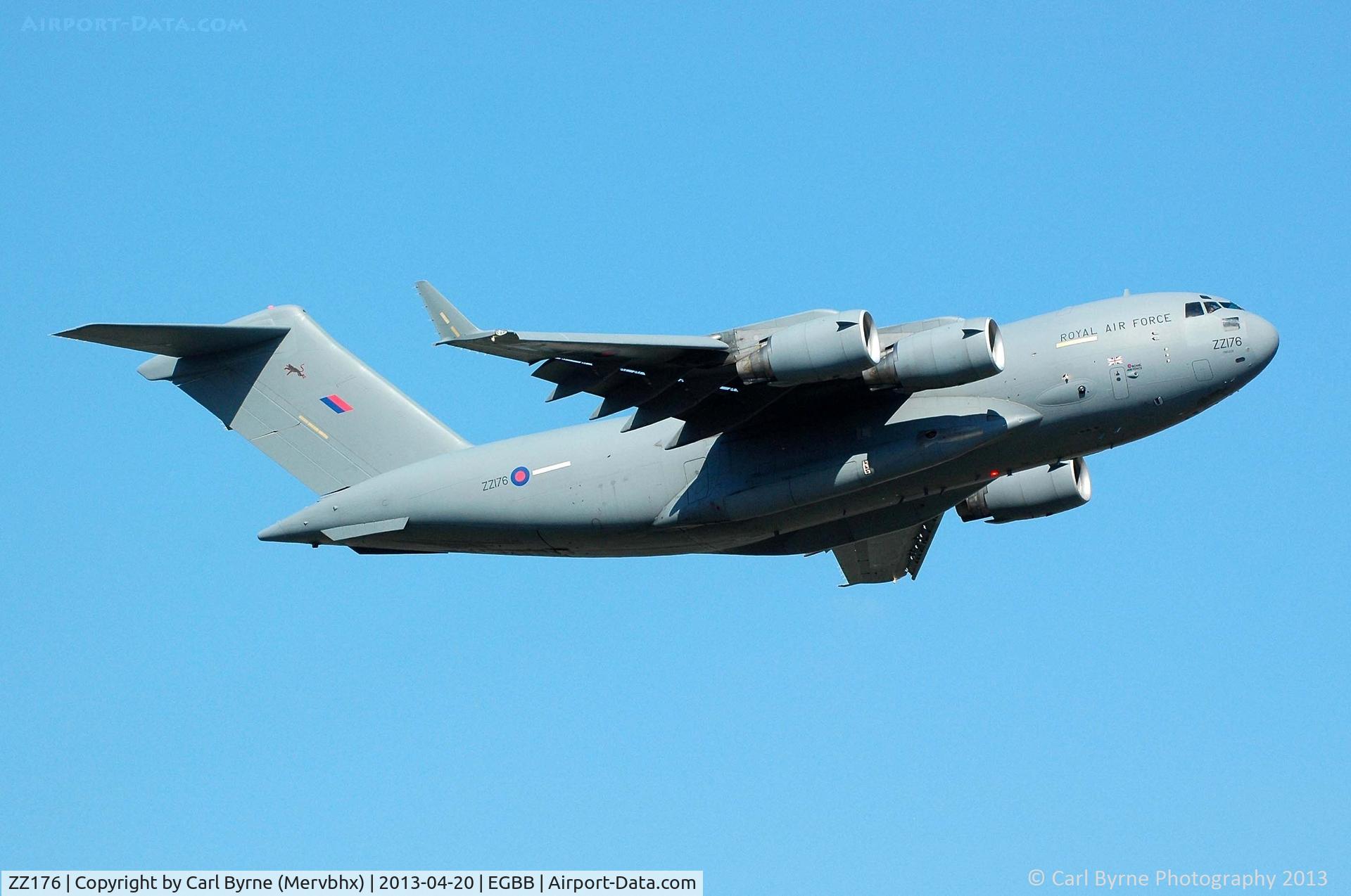 ZZ176, 2008 Boeing C-17A Globemaster III C/N F-190, Taken from the Elmdon Multi-Storey car park.