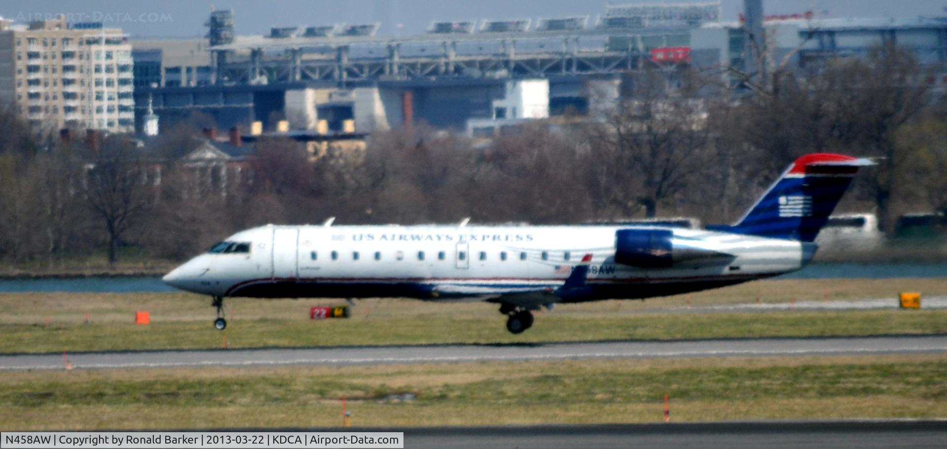 N458AW, 2003 Bombardier CRJ-200LR (CL-600-2B19) C/N 7861, Landing roll DCA
