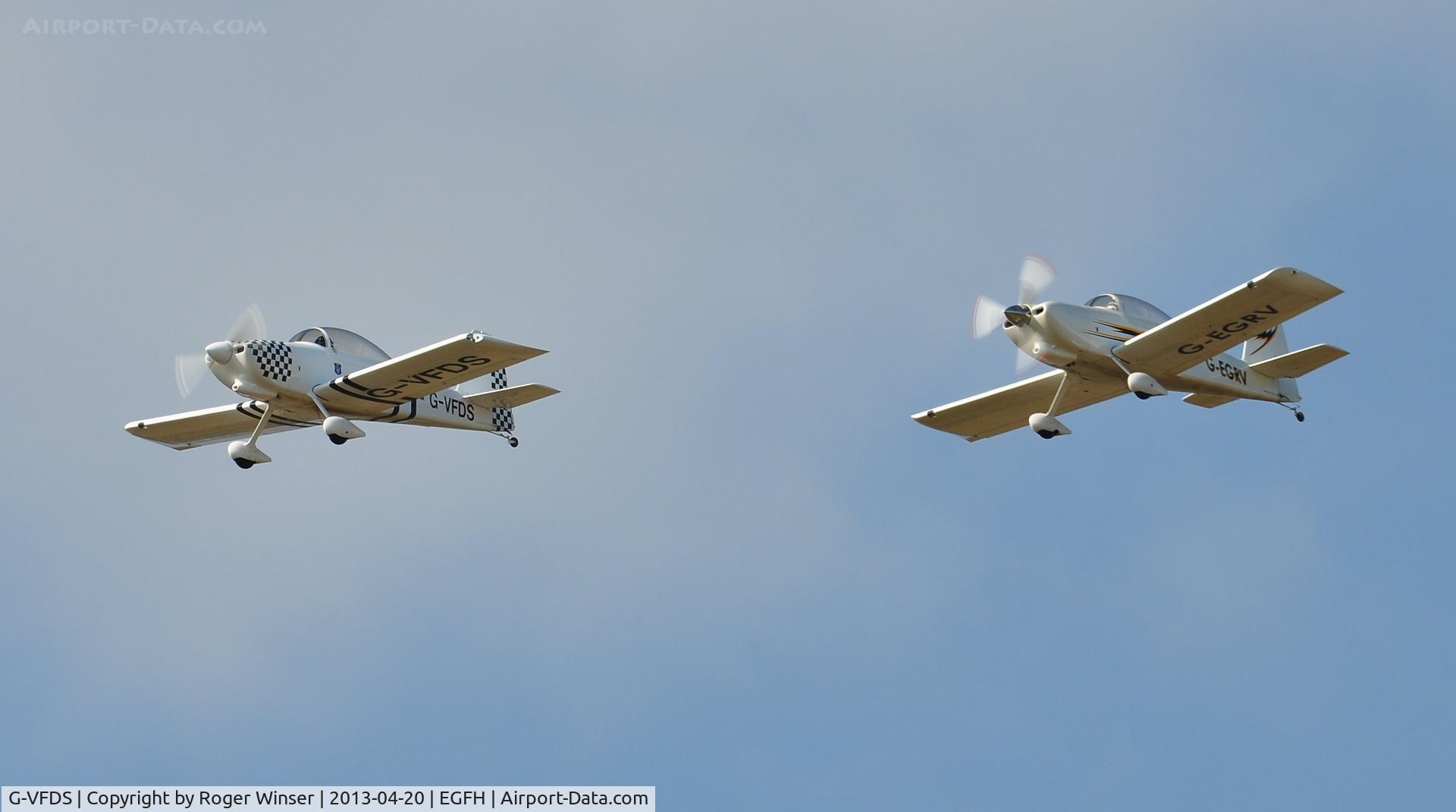 G-VFDS, 2012 Vans RV-8 C/N PFA 303-14637, Resident Vans RV-8's G-VFDS and G-EGRV in formation.