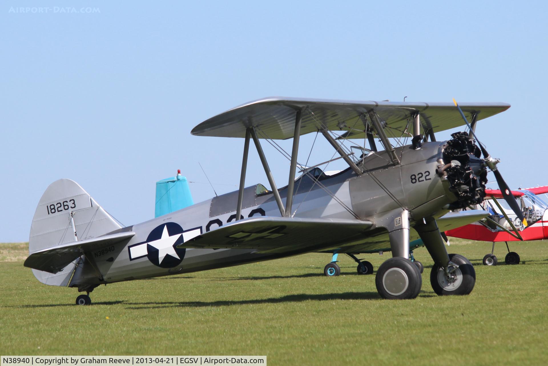 N38940, 1941 Boeing A75N1(PT17) C/N 75-1822, Parked at Old Buckenham.
