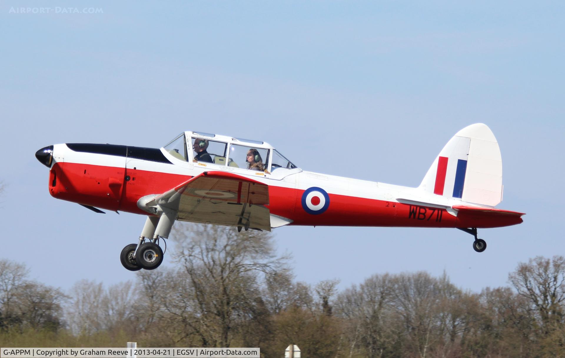 G-APPM, 1950 De Havilland DHC-1 Chipmunk 22 C/N C1/0159, Departing from Old Buckenham.