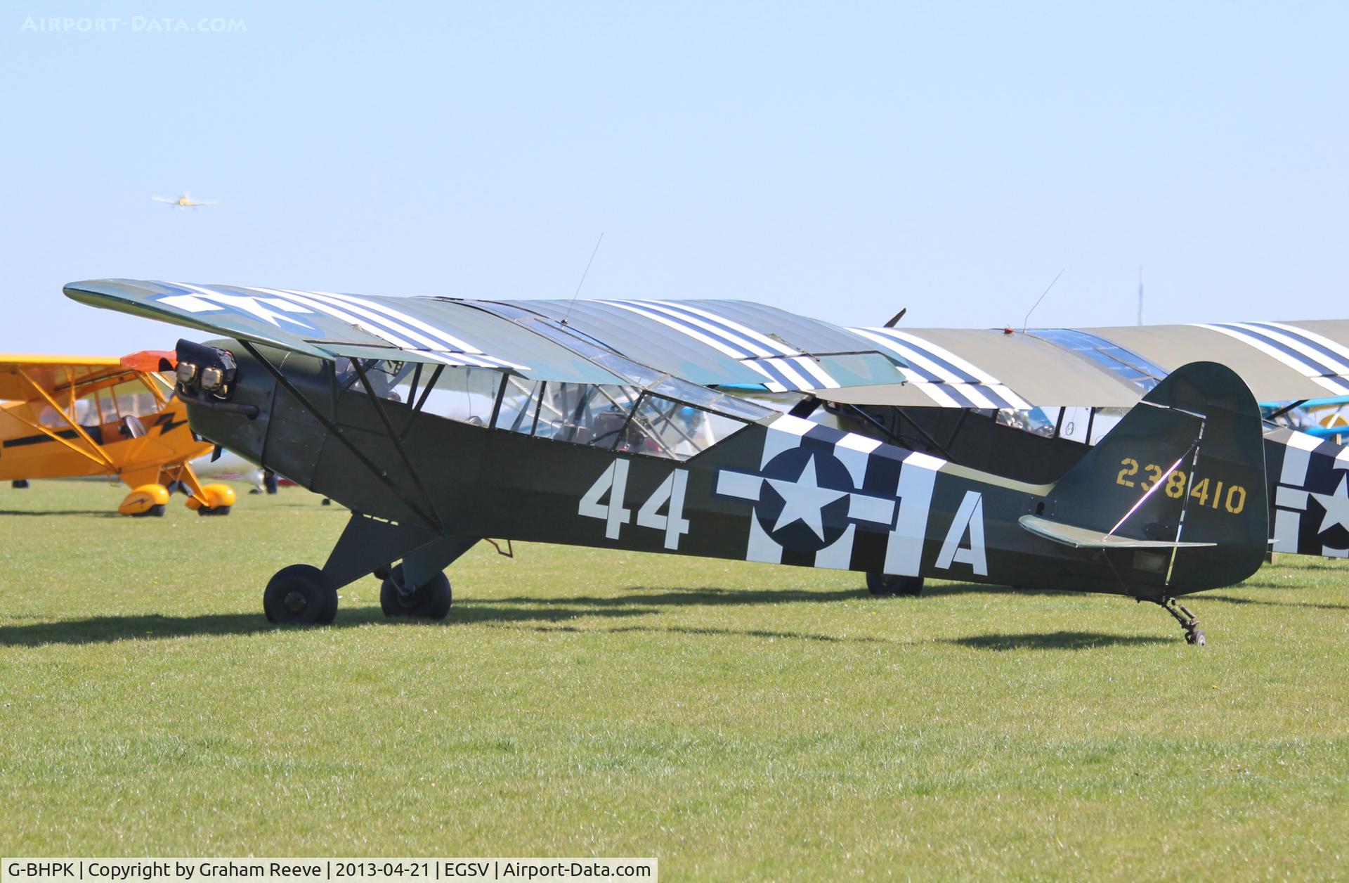 G-BHPK, 1943 Piper L-4H Grasshopper (J3C-65D) C/N 12161, Parked at Old Buckenham.