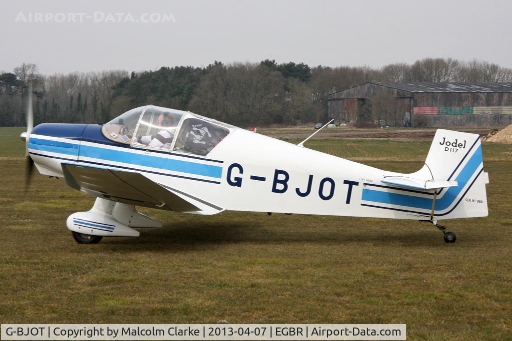 G-BJOT, 1957 SAN Jodel D-117 C/N 688, Jodel D-117 G-BJOT at The Real Aeroplane Club's Spring Fly-In, Breighton Airfield, April 2013.