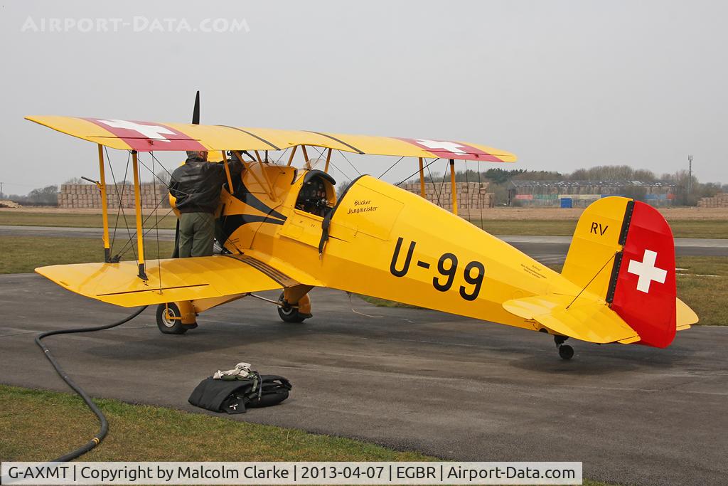 G-AXMT, 1938 Bucker Bu-133C Jungmeister C/N 46, Doflug Bu-133C Jungmeister  at The Real Aeroplane Company's Spring Fly-In, Breighton Airfield, April 2013.