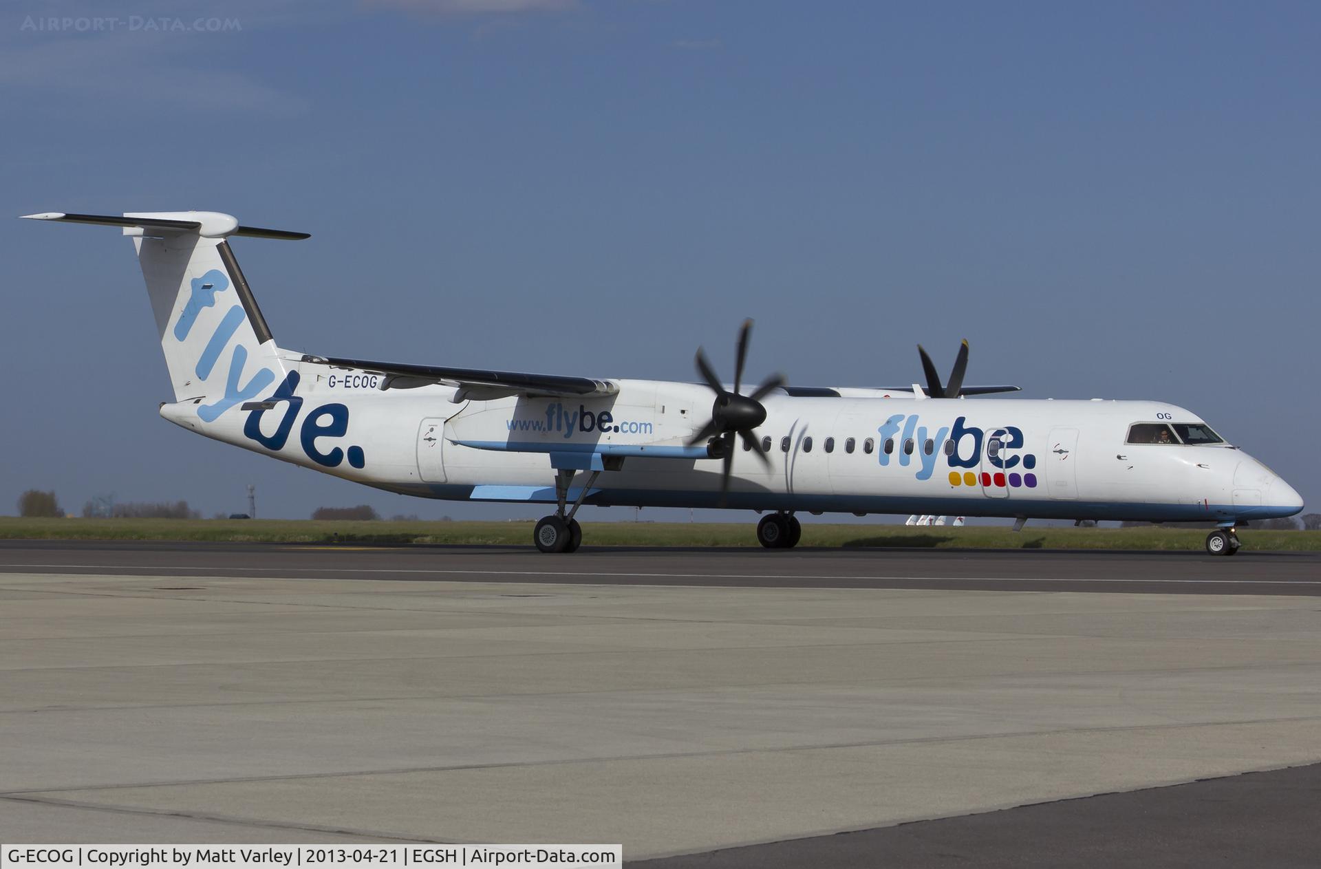 G-ECOG, 2008 De Havilland Canada DHC-8-402Q Dash 8 C/N 4220, Arriving at EGSH.