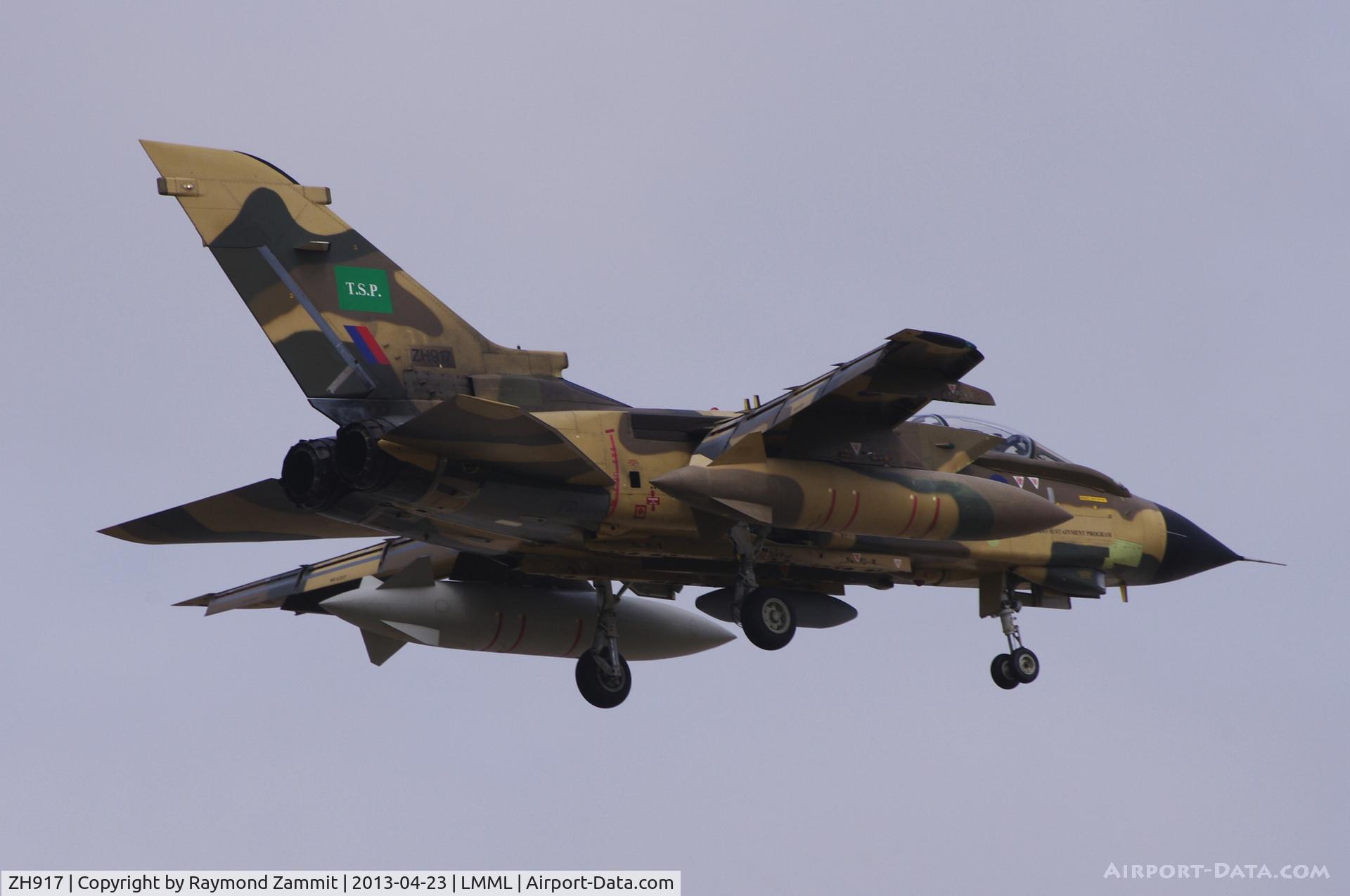 ZH917, Panavia Tornado IDS C/N 942/CS037/3483, Tornado IDS ZH917 (TSP) of the Royal Saudi Air Force seen during final approach in Malta on it's way back to Saudi Arabia on 23 Apr 13.