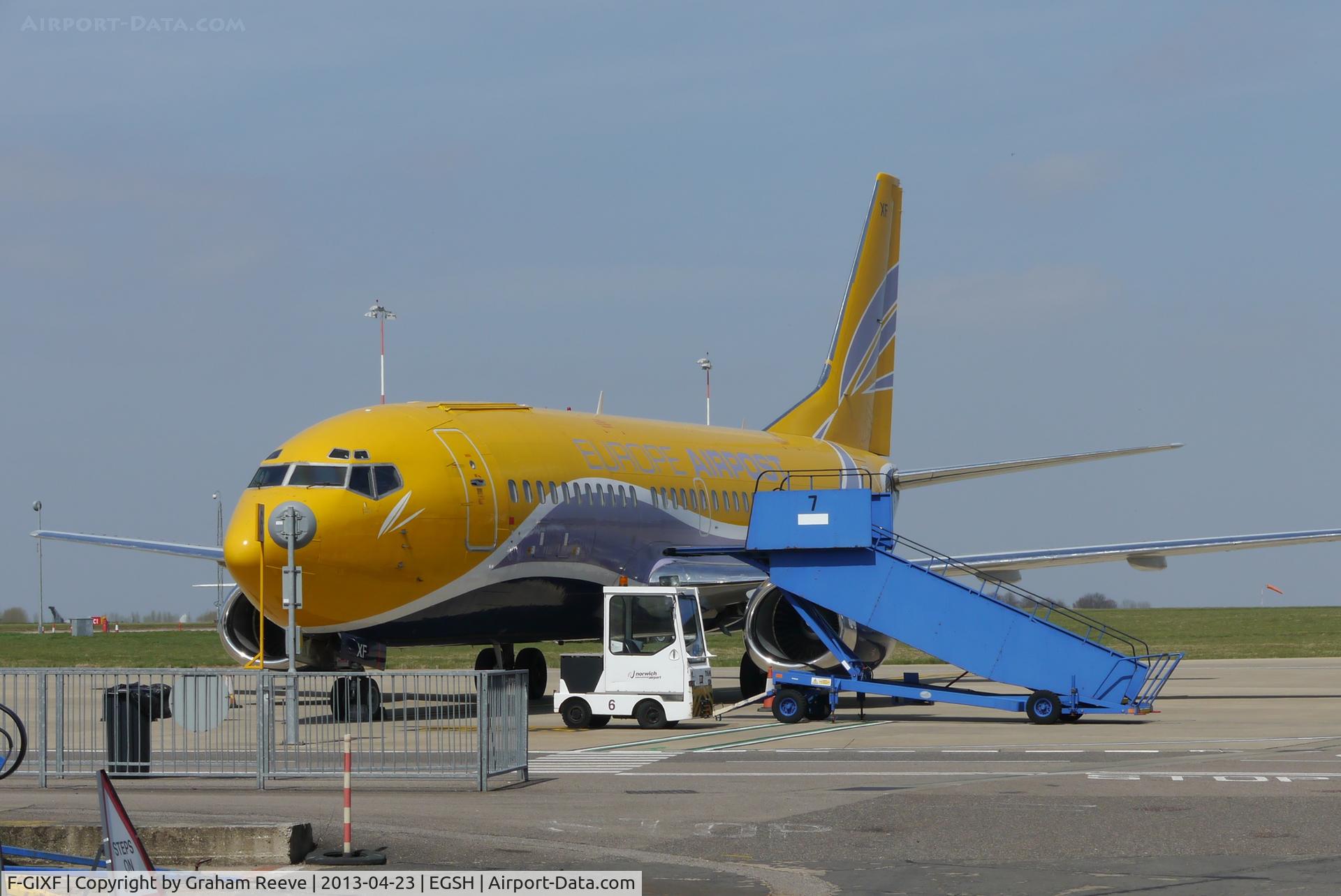 F-GIXF, 1992 Boeing 737-3B3QC C/N 26851, Parked on stand at Norwich.