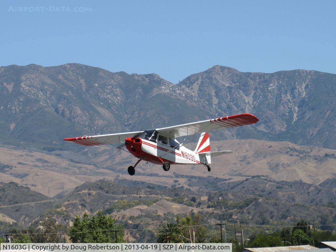 N1603G, 1968 Champion 7ECA Citabria C/N 609, 1968 Champion 7ECA CITABRIA, Lycoming O-235 115 Hp, taildragger dual instruction flight training flight sequences in the traffic pattern, takeoff climb Rwy 22, see prior photo taken 4 seconds later