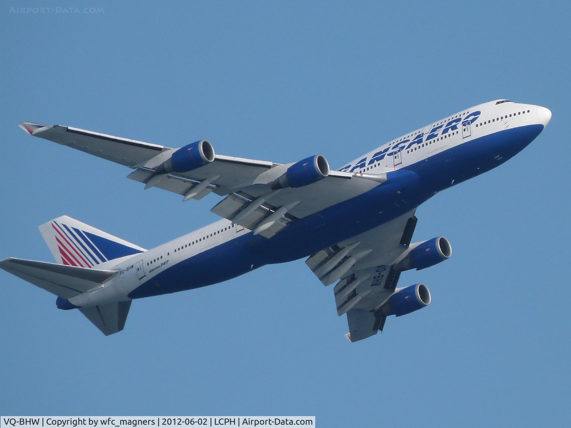 VQ-BHW, 1998 Boeing 747-4F6 C/N 28959, Airborne from Runway 29 at Paphos, Cyprus