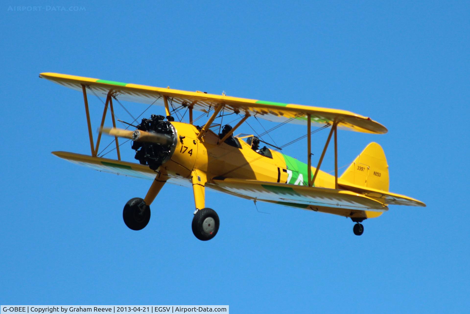 G-OBEE, 1941 Boeing A75N1 C/N 75-1174, Over head at Old Buckenham.
