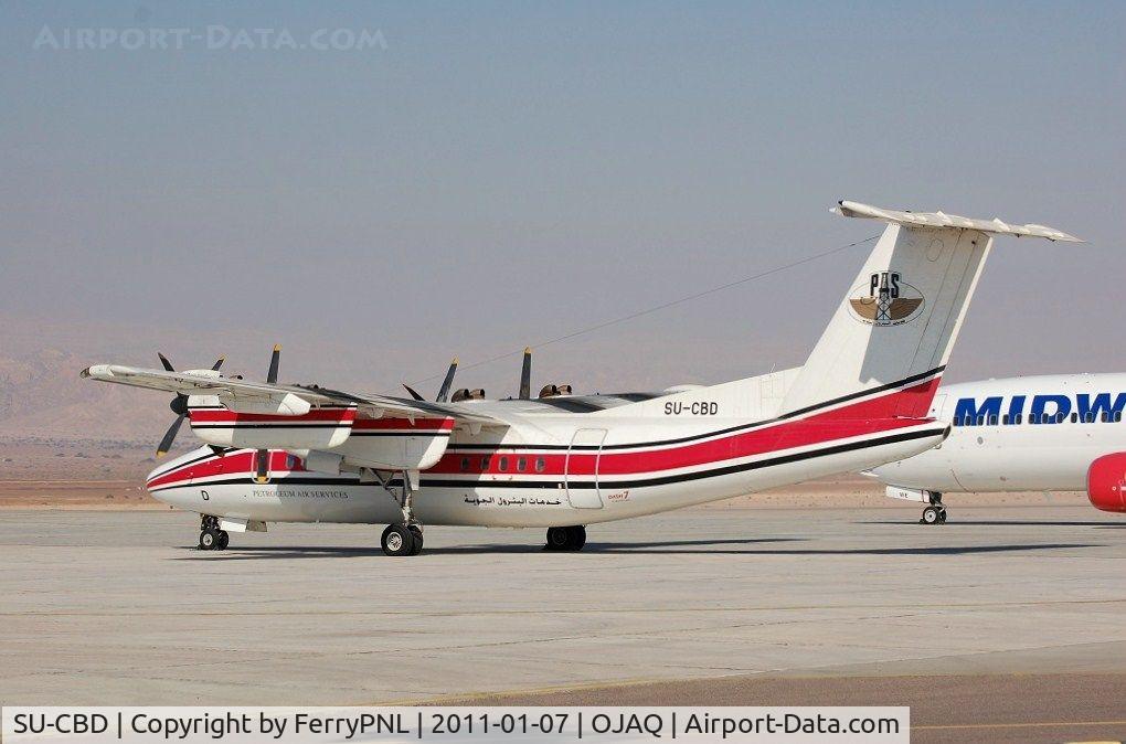 SU-CBD, 1984 De Havilland Canada DHC-7-102 Dash 7 C/N 98, Petroleuam Air Services Dash 7 resting in the desert sun of Aqaba, Jordan.