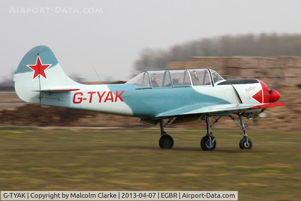 G-TYAK, 1989 Bacau Yak-52 C/N 899907, Bacau Yak-52 at The Real Aeroplane Club's Spring Fly-In, Breighton Airfield, April 2013.