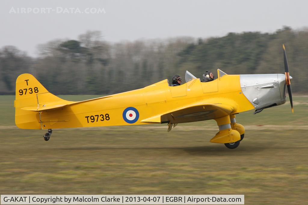 G-AKAT, 1940 Miles M14A Hawk Trainer 3 C/N 2005, Miles M-14A Hawk Trainer 3 at The Real Aeroplane Company's Spring Fly-In, Breighton Airfield, April 2013.