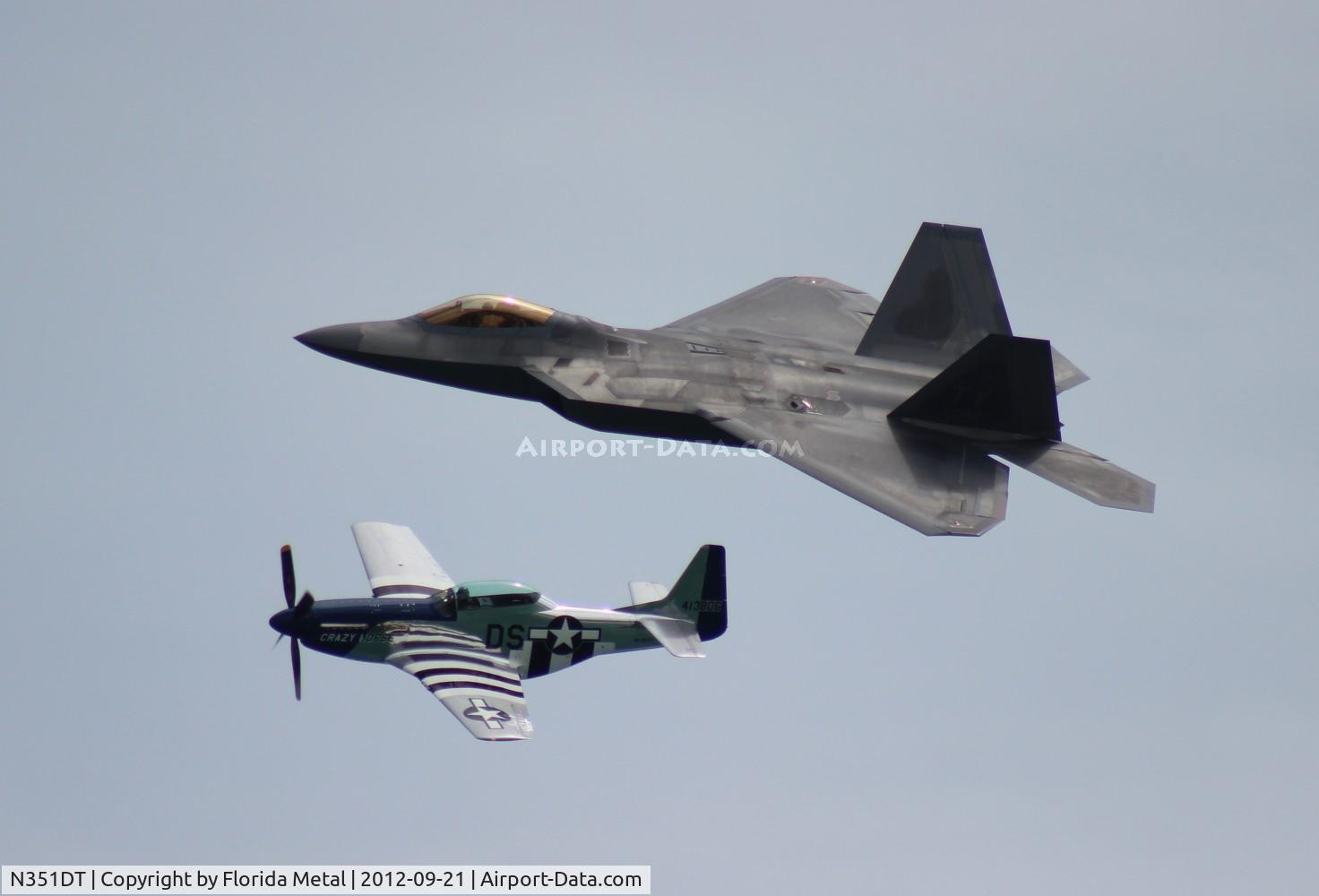 N351DT, 1944 North American P-51D Mustang C/N 122-41042, Crazy Horse 2 with F-22 over Cocoa Beach FL