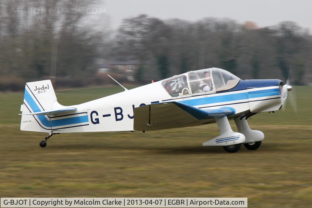 G-BJOT, 1957 SAN Jodel D-117 C/N 688, SAN Jodel D-117 at The Real Aeroplane Club's Spring Fly-In, Breighton Airfield, April 2013.
