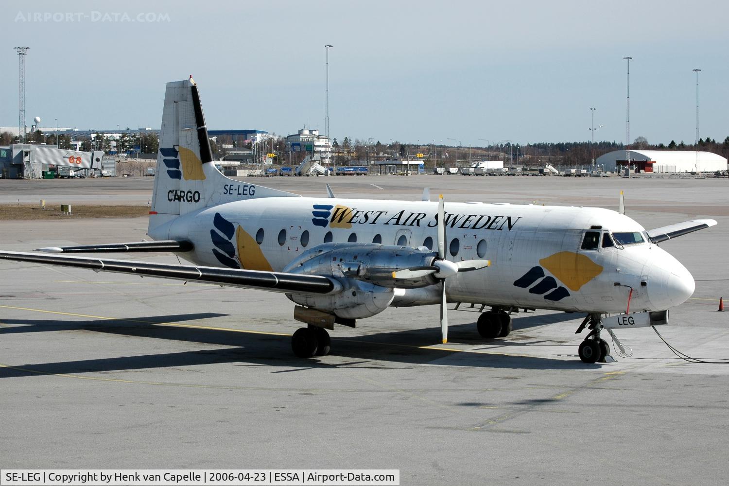 SE-LEG, 1975 Hawker Siddeley HS.748 Series 2A C/N 1723, HS-748 of West Air Sweden parked on the platform of Stockholm Arlanda airport, Sweden.