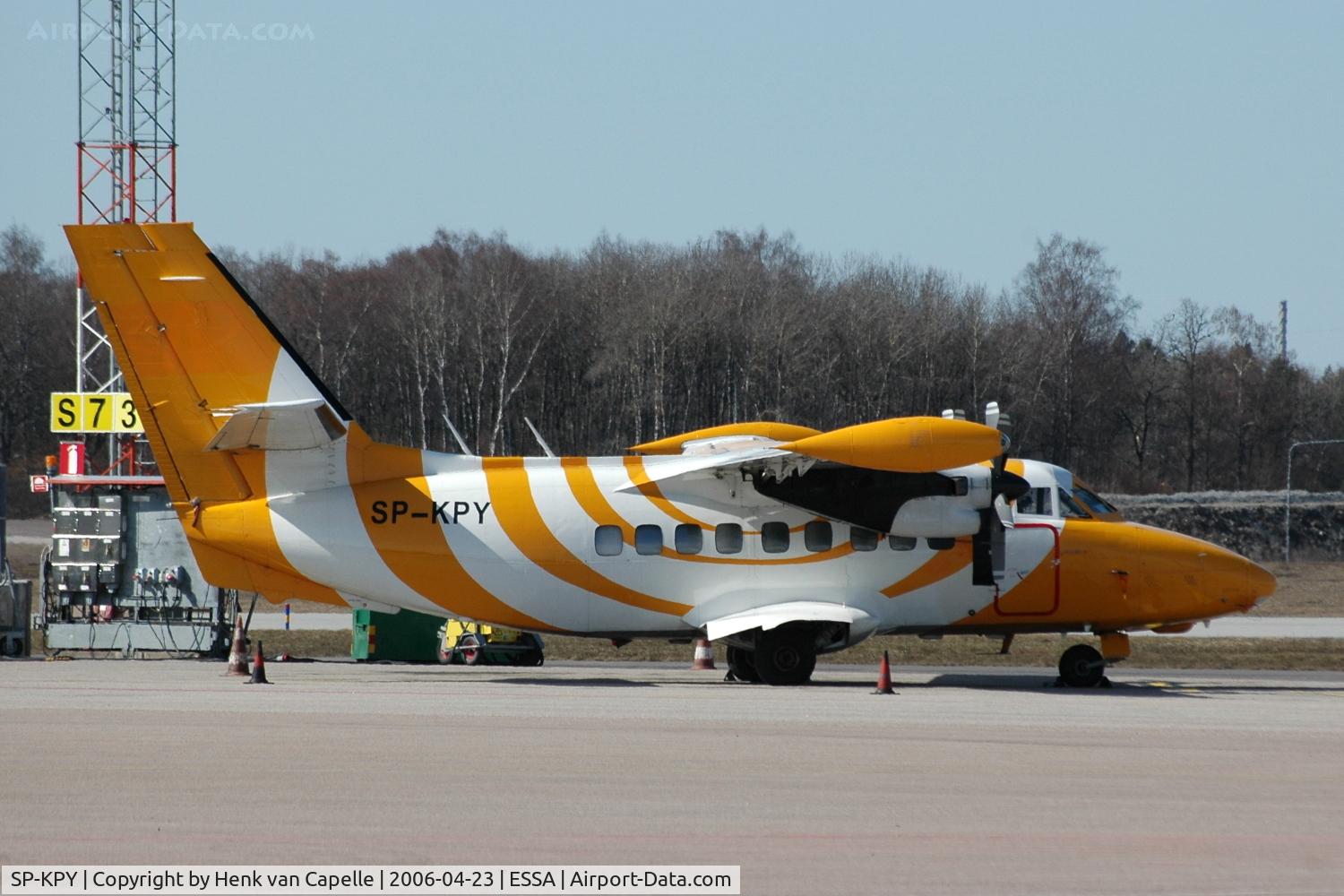 SP-KPY, LET L-410UVP-E Turbolet C/N 902439, Let L-410 parked on the platform of Stockholm Arlanda airport, Sweden.
