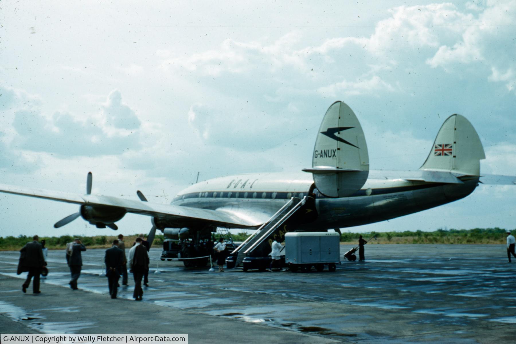G-ANUX, 1953 Lockheed L-749A Constellation C/N 2556, Taken by my father while on their honeymoon in 1955 - no idea where it is as they traveled all over Europe