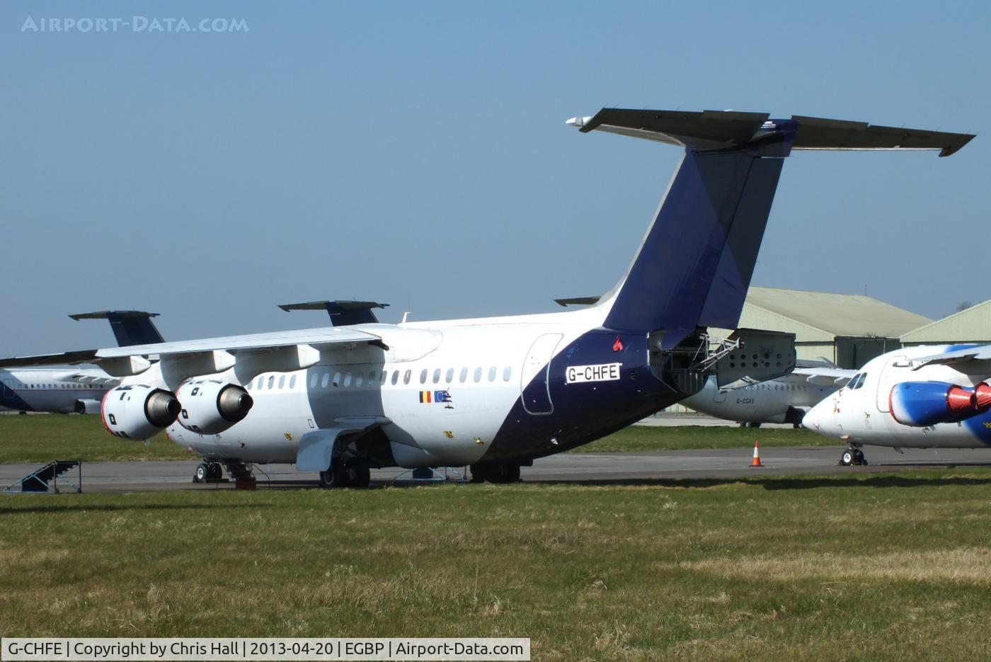 G-CHFE, 1996 British Aerospace Avro 146-RJ85 C/N E.2294, ex OO-DJT Brussels Airlines in storage at Kemble
