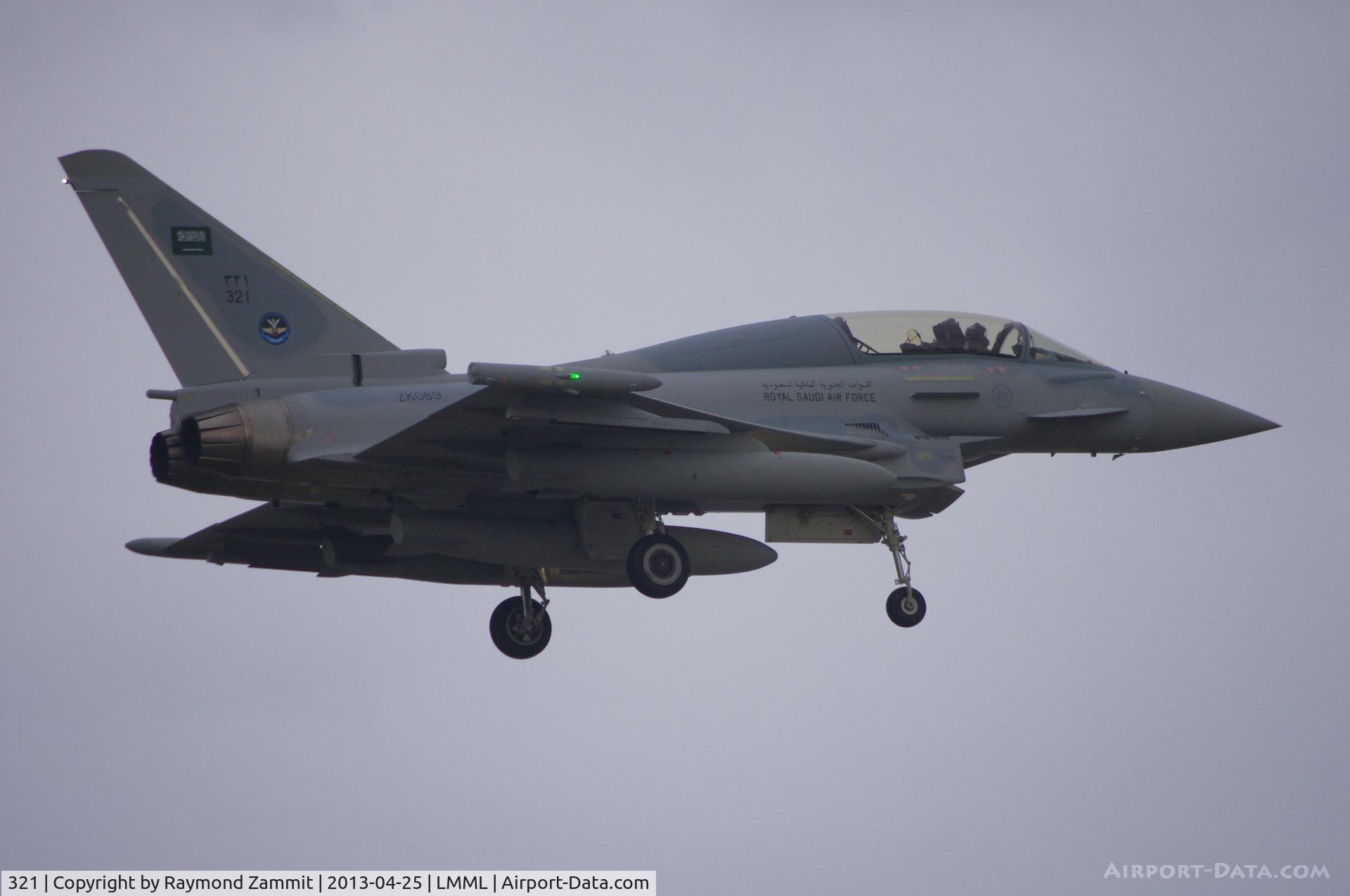 321, Eurofighter EF-2000 Typhoon T3 C/N CT011, Eurofighter EF2000(T) 321/ZK089 of the Royal saudia Air Force landing on delivery flight through Malta in very rough weather.....wind gusts of 45knots!!!