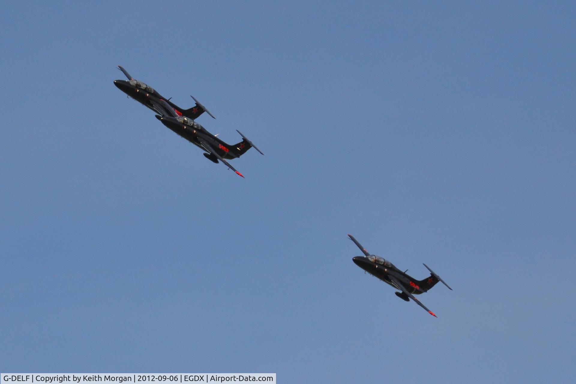 G-DELF, 1971 Aero L-29 Delfin C/N 194555, Red Star Rebels lead by G-DELF on return to St Athan